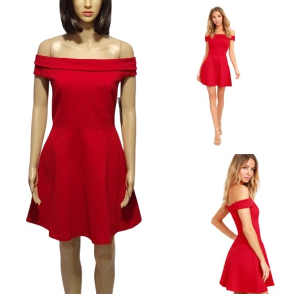 Lulu's Dresses Lulus Season Of Fun Red Off Shoulder Dress Medium